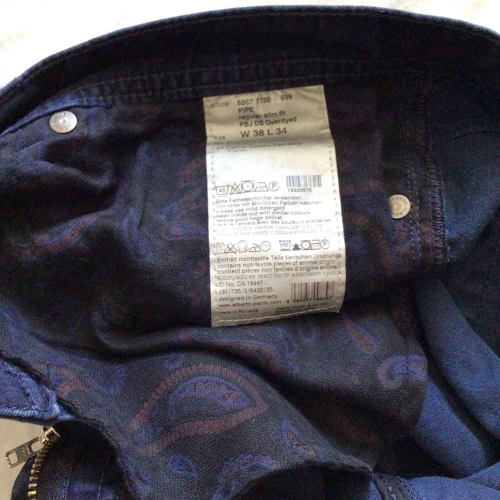 Alberto Premium Business Dress Jeans Pipe Overdyed Blue Regular Slim Fit 38/34 - Picture 7 of 8